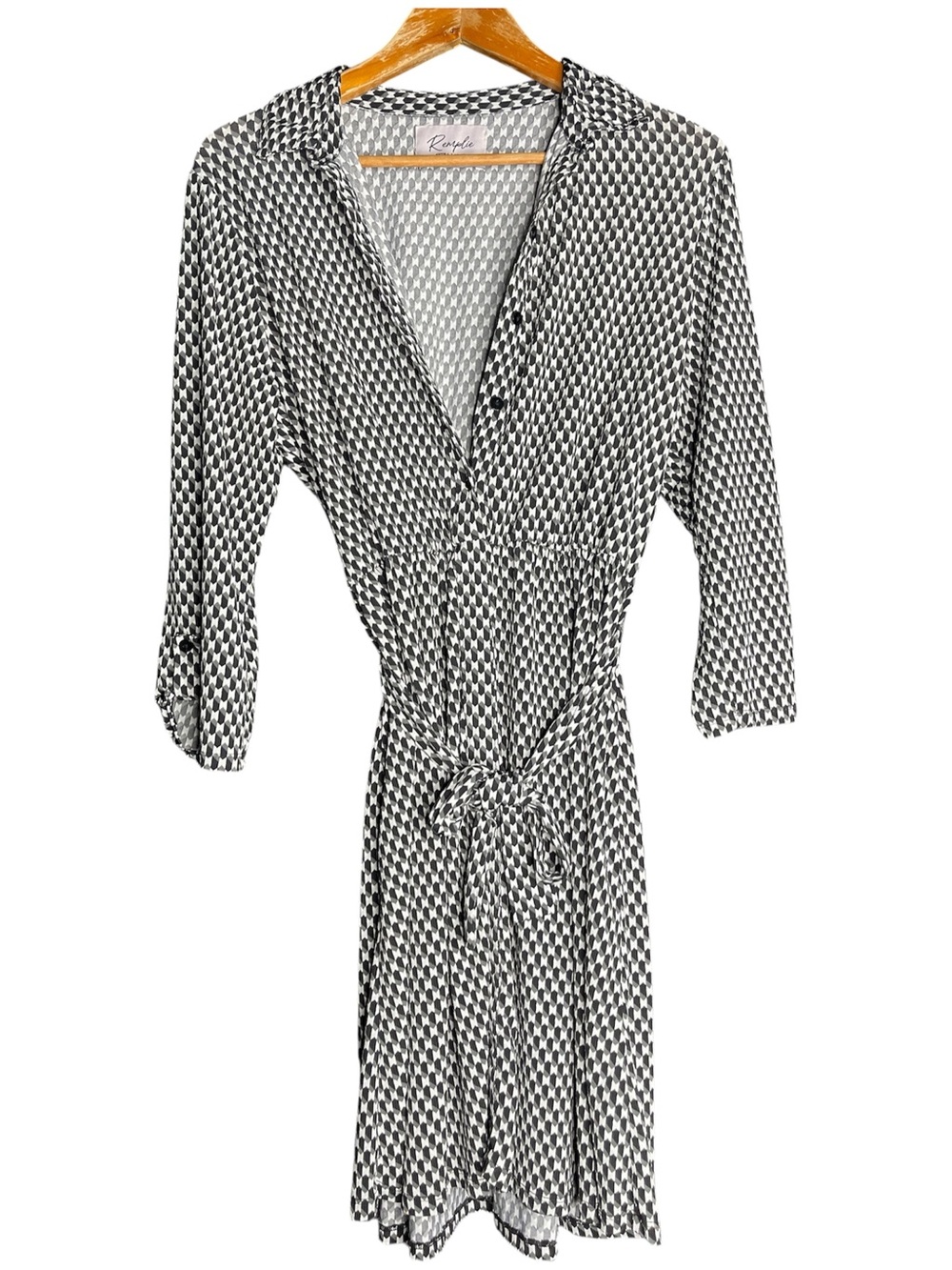 Remplie XL Black & White Geometric Print Shirt Dress | Tie Waist